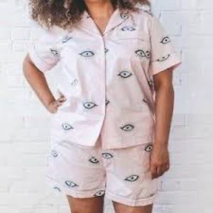 Printfresh Short PJ Set in Eyes of the World (pink) Large